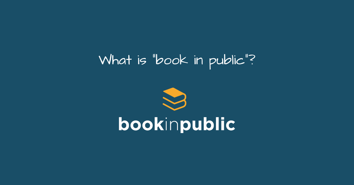 Blue background. Centered, is the phrase "What is 'book in public'" and the book in public logo